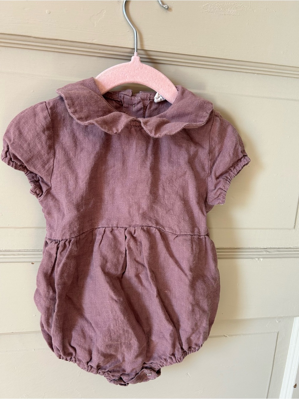 Olive & Cradle Linen Peter Pan Collar Bubble Romper - 6-12m
